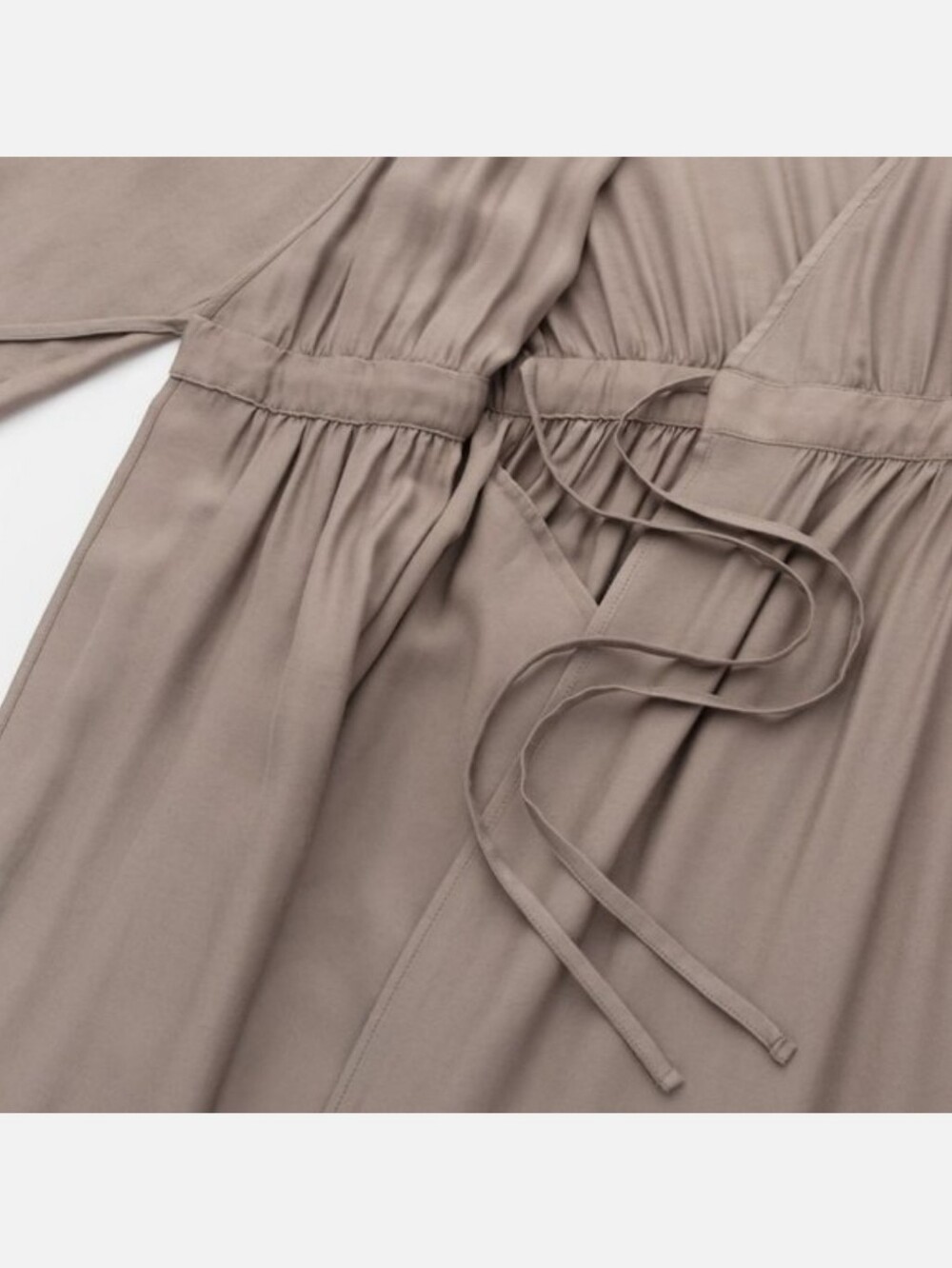 Uniqlo Taupe Wrap Midi Dress with Waist Tie - Picture 3 of 9